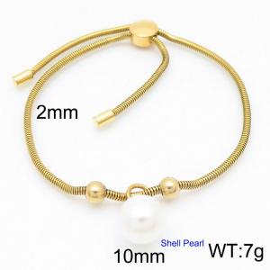 Gold Color Snake Bones Chain Beads Shell Pearl Pendant Stainless Steel Bracelet For Women - KB184658-Z