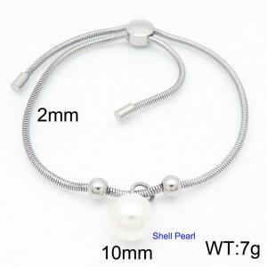 Silver Color Snake Bones Chain Beads Shell Pearl Pendant Stainless Steel Bracelet For Women - KB184659-Z