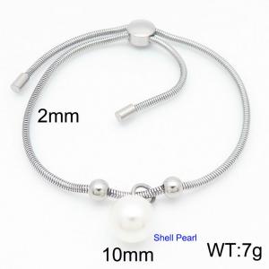 Silver Color Snake Bones Chain Beads Shell Pearl Pendant Stainless Steel Bracelet For Women - KB184659-Z