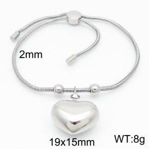 Silver Color Snake Bones Chain Beads Hollow Heart Pendant Stainless Steel Charm Bracelet For Women - KB184675-Z