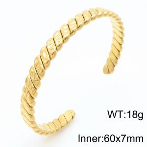 Stainless Steel Cut Bangle Gold Color - KB184681-KFC