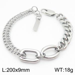 Fashion Simple Titanium Steel Spliced Square Charm Bracelet Couple Double Chains Bracelet Hip Hop Accessories - KB184691-TSC