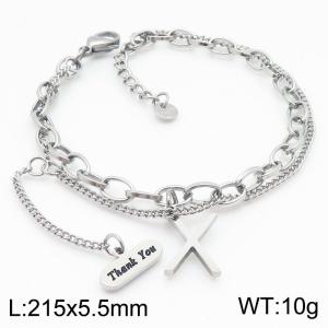 Wholesale Fashion X Charm Bracelet Stainless Steel Bead Bracelet Jewelry Double Chains Bracelet - KB184692-TSC