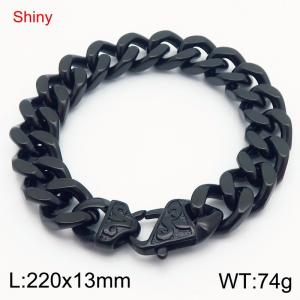 Shiny Stainless Steel 304 Pattern Lobster Buckle Cuban Bracelet Men's Black Color - KB184708-Z