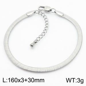 Women's Silver 3mm Herringbone Flat Snake Chain Stainless Steel Bracelet - KB184742-Z-2