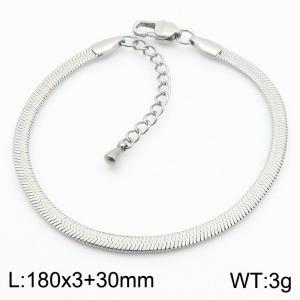 Women's Silver 3mm Herringbone Flat Snake Chain Stainless Steel Bracelet - KB184743-Z