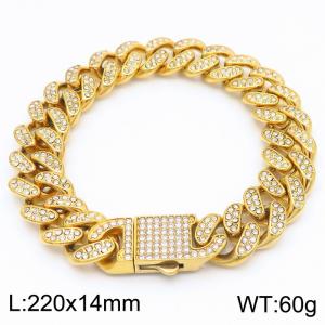 Wholesale of high-end men's bracelets with European and American cross-border double row full diamond Cuban titanium steel bracelets and trendy hip-hop accessories - KB184852-MZOZ