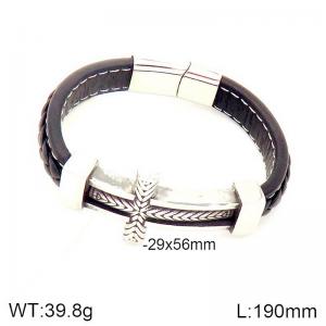 Stainless Steel Leather Bracelet - KB184880-NT