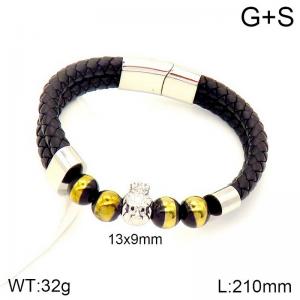 Stainless Steel Leather Bracelet - KB184882-NT