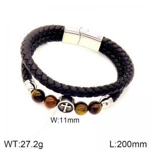 Stainless Steel Leather Bracelet - KB184883-NT
