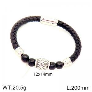 Stainless Steel Leather Bracelet - KB184888-NT