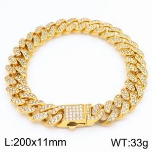 Wholesale of high-end men's bracelets with European and American cross-border double row full diamond Cuban titanium steel bracelets and trendy hip-hop accessories - KB184895-MZOZ