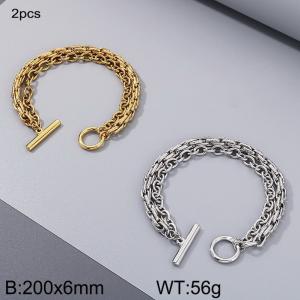 Fashionable titanium steel double-layer chain OT buckle bracelet, gold and steel two-piece set - KB185247-Z