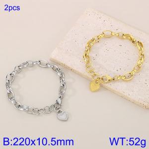 Fashionable Titanium Steel Peach Heart Bracelet, Steel and Gold Two Piece Set - KB185302-Z