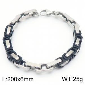 6mm Rectangle Link Chain Stainless Steel Bracelet Black Splicing Steel Color - KB185316-Z