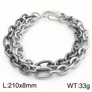 8mm Cuban Link Double Chain Stainless Steel Bracelet Black Splicing Steel Color - KB185319-Z