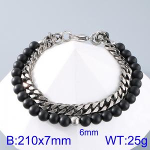6mm Beads Cuban Double Link Chain Stainless Steel Bracelet Vintage Black Color - KB185323-Z