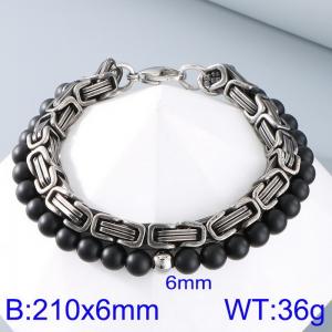 6mm Beads Cuban Double Link Chain Stainless Steel Bracelet Vintage Black Color - KB185324-Z