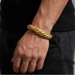Stainless Steel 304  Threaded Open Bracelet Neutral Gold Color - KB1862273-KJX