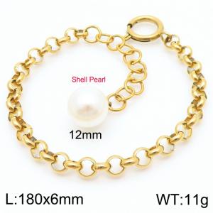 Stainless Steel O Chain Bracelet For Women Simple Shell Pearl Charm Gold Color Jewelry - KB186634-Z