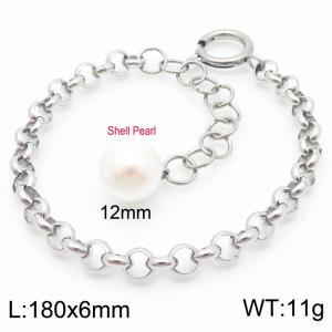 Stainless Steel O Chain Bracelet For Women Simple Shell Pearl Charm Jewelry - KB186635-Z