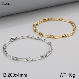 Fashionable Titanium Steel Square Wire Chain Bracelet, Steel and Gold Two Piece Set - KB186736-Z