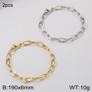 Fashionable Titanium Steel Square Wire Chain Bracelet, Steel and Gold Two Piece Set - KB186737-Z