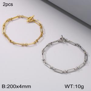 Fashionable Titanium Steel Square Wire Chain OT Buckle Bracelet, Steel and Gold Two Piece Set - KB186739-Z