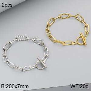 Fashion titanium one-to-one Fried Dough Twists square wire chain OT clasp bracelet, steel color and gold two-piece set - KB186742-Z