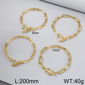 Fashionable titanium steel one-on-one wire chain OT buckle bracelet, gold four piece set - KB186851-Z
