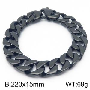 Stainless steel 220 × 15mm smooth Cuban chain connection buckle trendy men's hip-hop domineering black bracelet - KB187329-KJX