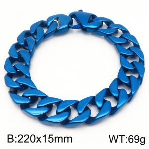 Stainless steel 220 × 15mm smooth Cuban chain connection buckle trendy men's hip-hop domineering blue bracele - KB187332-KJX