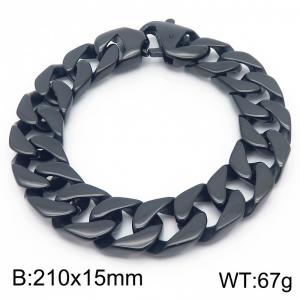 Stainless steel 210 × 15mm smooth Cuban chain connection buckle trendy men's hip-hop domineering black bracelet - KB187333-KJX