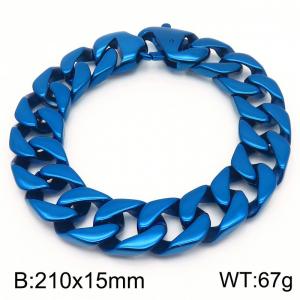 Stainless steel 210 × 15mm smooth Cuban chain connection buckle trendy men's hip-hop domineering blue bracele - KB187336-KJX