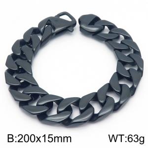 Stainless steel 200 × 15mm smooth Cuban chain connection buckle trendy men's hip-hop domineering black bracelet - KB187337-KJX