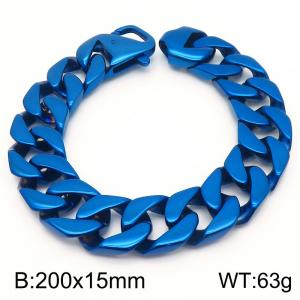Stainless steel 200 × 15mm smooth Cuban chain connection buckle trendy men's hip-hop domineering blue bracele - KB187340-KJX