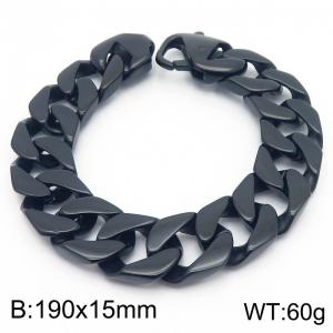 Stainless steel 190 × 15mm smooth Cuban chain connection buckle trendy men's hip-hop domineering black bracelet - KB187341-KJX