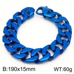 Stainless steel 190 × 15mm smooth Cuban chain connection buckle trendy men's hip-hop domineering blue bracelet - KB187344-KJX