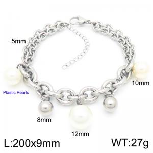 Wholesale Stainless Steel Bead Bracelets Plastic Pearls Charm Bracelet Double Layers Link Chain Jewelry - KB187375-Z