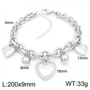 Fashion Jewelry Double Layers Stainless Steel Bead Bracelets Heart Charm Bracelet Link Chain - KB187377-Z