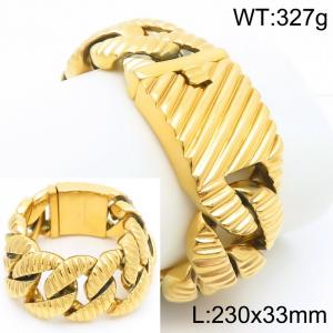 Gold-Plated Stainless Steel Striped Cuban Links Bracelet - KB187442-KJX
