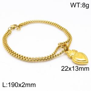 Gold Plated Stainless Steel Sacred Heart Charm Pendant Titanium Steel Double Chains Bracelet For Women - KB187471-Z