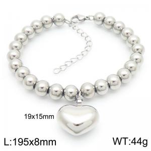 European Jewelry  Bracelet Heart Stainless Steel 8mm Bead Chain Women Ajustable Bracelets - KB187479-Z