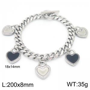 Popular OT Clasp Jewelry  Heart Pendant Bracelet Stainless Steel Curb Cuban Chain Women Bracelets - KB187540-Z