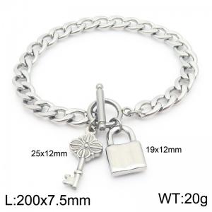 Fashion OT Clasp Jewelry  Lock Key Pendant Bracelets Stainless Steel Curb Cuban Chain Women Bracelet - KB187542-Z