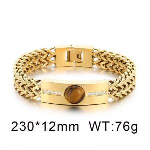 Stainless steel double-layer keel chain splicing rectangular diamond inlaid cat's eye stone accessory fashionable and domineering gold bracelet - KB187685-KFC