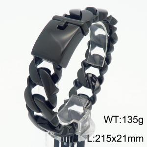European and American hip-hop style personalized stainless steel 215 × 21mm thick Cuban chain rectangular buckle domineering black bracelet - KB187842-KJX