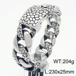 Punk style fashion personality stainless steel 230 × 25mm cast pebble pattern thick Cuban chain rectangular buckle domineering silver bracelet - KB187843-KJX