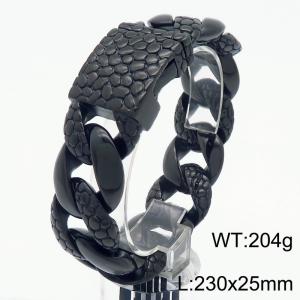 Punk style fashion personality stainless steel 230 × 25mm cast pebble pattern thick Cuban chain rectangular buckle domineering black bracelet - KB187845-KJX
