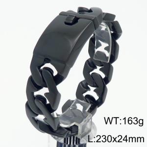Punk style fashion personality stainless steel 230 × 24mm thick hollow out Japanese chain rectangular buckle domineering black bracelet - KB187857-KJX